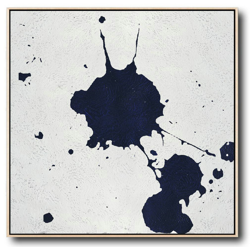 Abstract Painting Extra Large Canvas Art,Minimalist Navy Blue And White Painting,Abstract Painting On Canvas